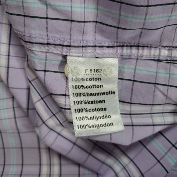 Lacoste Mens Oxford Shirt Purple White Tattersall Long Sleeve 100% Cotton 38 - Picture 5 of 7